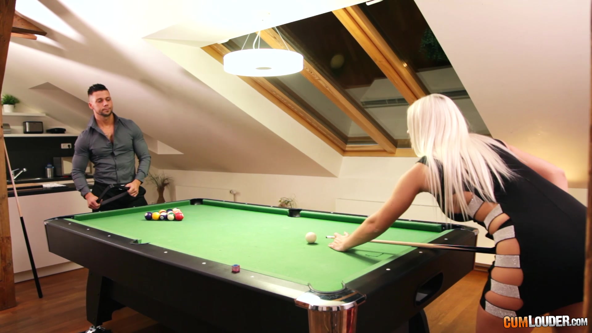 MILF bombshell blonde missionary fucked on the pool table | Any Porn