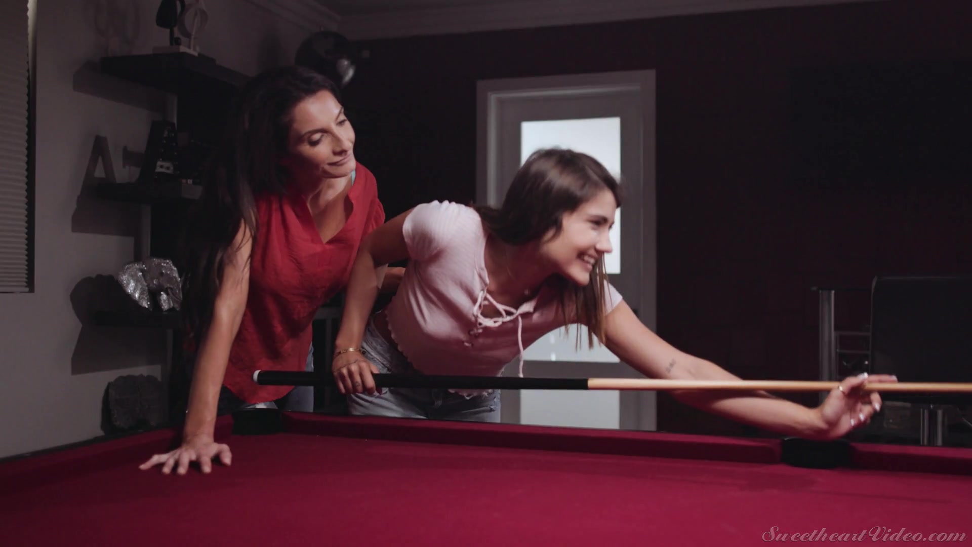 Lesbian love making on the pool table pic