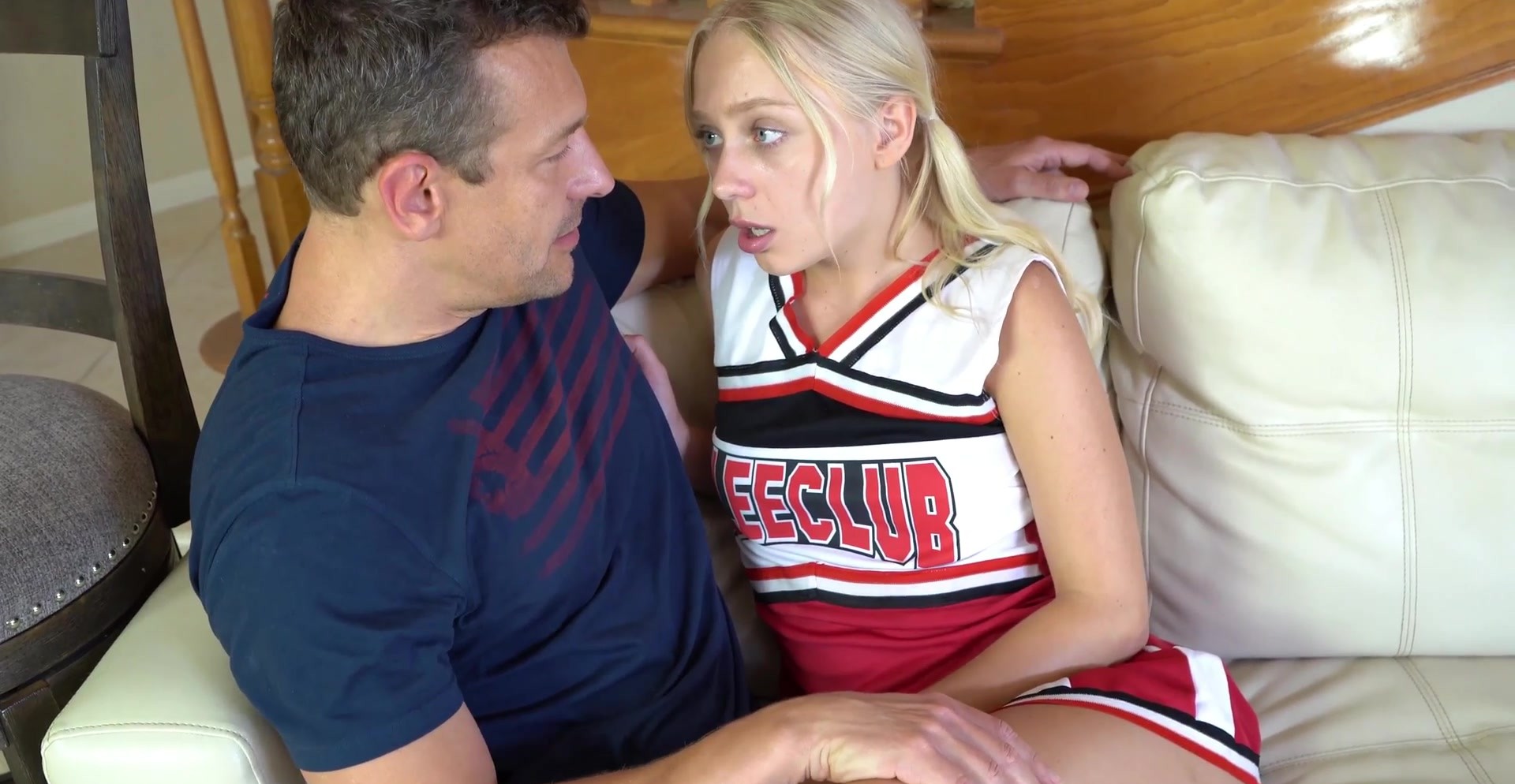 Horny cheerleader Braylin Bailey drops her panties to ride a cock