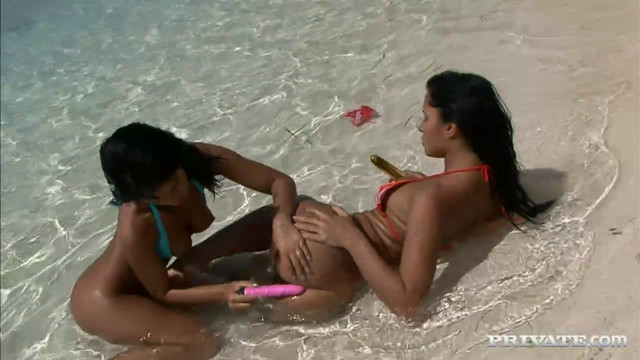Two hot brunettes their toys